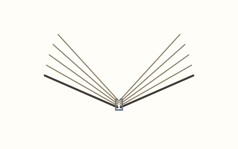 Saddle stitch binding: Fold opening — inner sheets pivot freely around the staples with no adhesive to resist